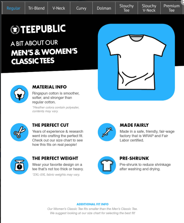 Teepublic Size Chart